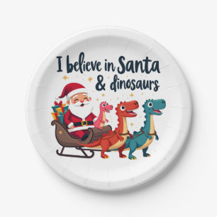 Glauben Sie an den Weihnachtsmann und Dinosaurier  Pappteller