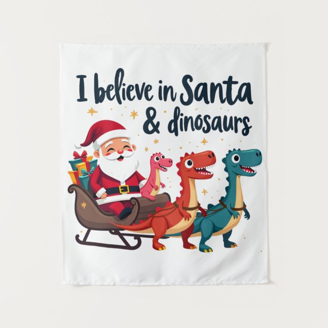 Glauben Sie an den Weihnachtsmann und Dinosaurier  Wandteppich (Vorderseite)
