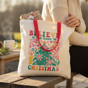 Glauben Sie an den Zauber des WeihnachtsRetro Boho Tragetasche