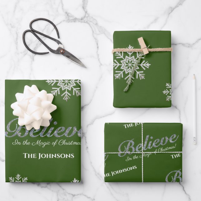 Glauben Sie an die Magie der Weihnachten | Green Geschenkpapier Set (Vorderseite)
