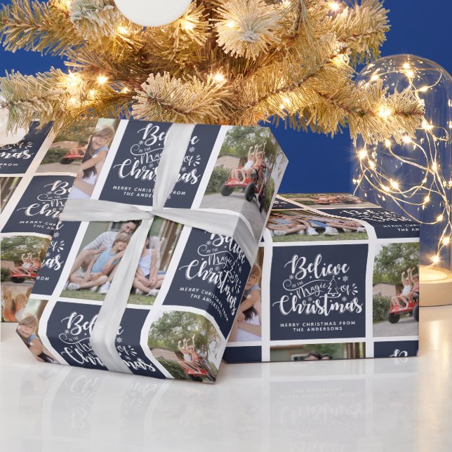 Glauben Sie an die Magie der Weihnachtsfoto-Collag Geschenkpapier (Feiertage)