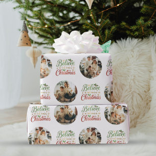 Glauben Sie an die Magie der Weihnachtsfoto-Collag Geschenkpapier