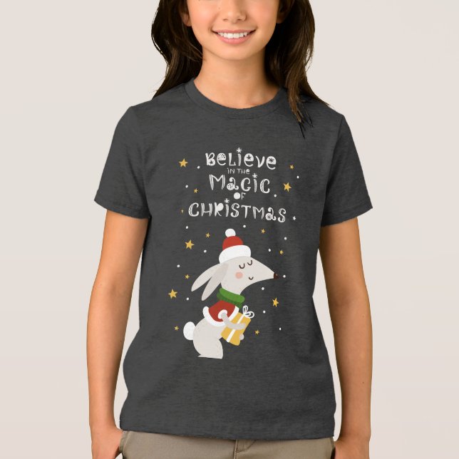 Glauben Sie an die Magie des Niedlichen Weihnachts Tri-Blend Shirt (Vorderseite)