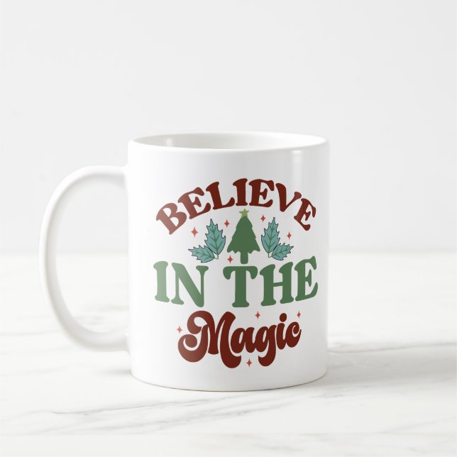 Glauben Sie an die magischen Retro Weihnachtsfeier Kaffeetasse (Links)