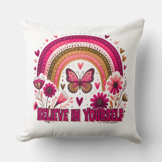 Glauben Sie an Ihre selbst Rainbow Butterfly Blume Kissen (Vorderseite)