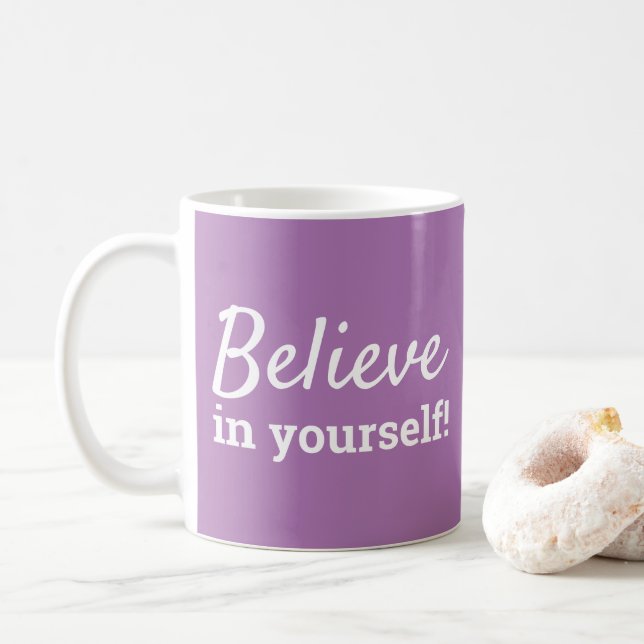 Glauben Sie an sich selbst inspirierend Lila & wei Kaffeetasse (Mit Donut)