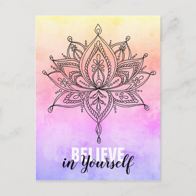 Glauben Sie an sich selbst Lotus Mandala Postkarte (Vorderseite)