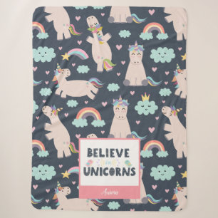 Glauben Sie an Unicorns Blau und Pink Girl Pattern Sherpadecke