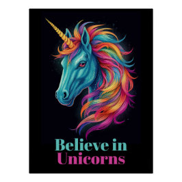 Glauben Sie an Unicorns Fantasy Rainbow Inspiratio Poster