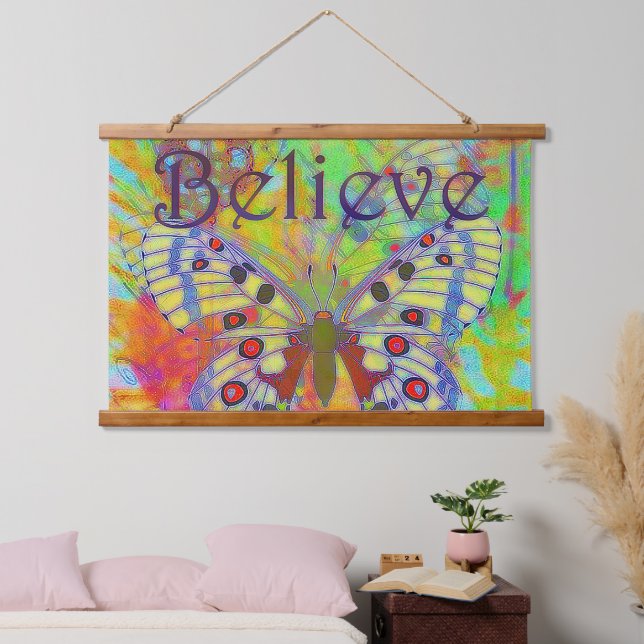 Glauben Sie bunter Schmetterling Wandteppich Mit Holzrahmen (Schlafzimmer)