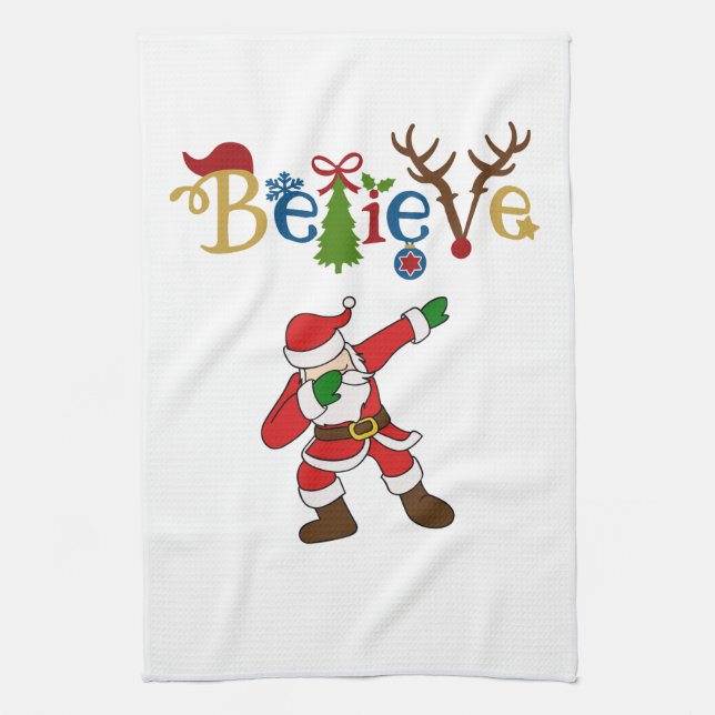 Glauben Sie, der Weihnachtsmann schlägt eine Pose Geschirrtuch (Vertikal)