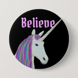 Glauben Sie Einhorn-schwarzem rosa rundem Knopf Button