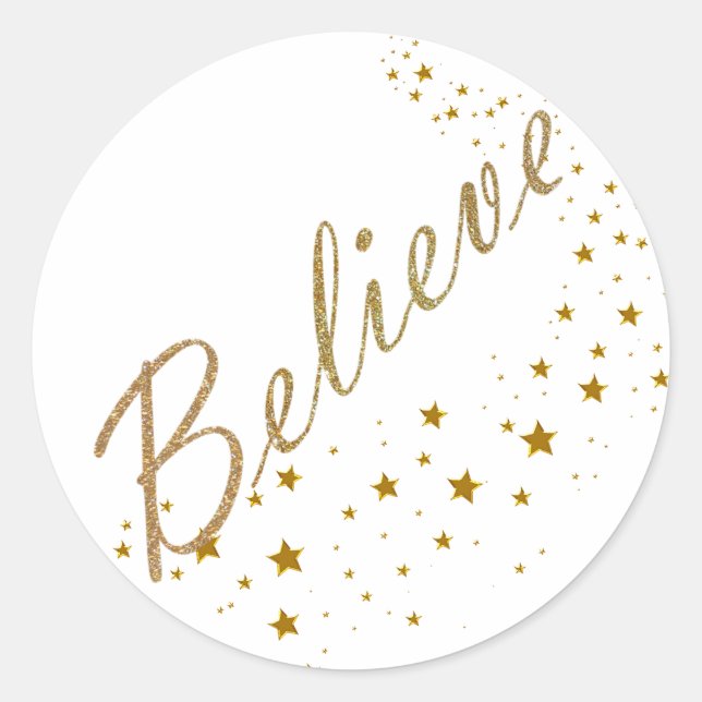 Glauben Sie Gold Stars Weihnachtskleber Runder Aufkleber (Vorderseite)