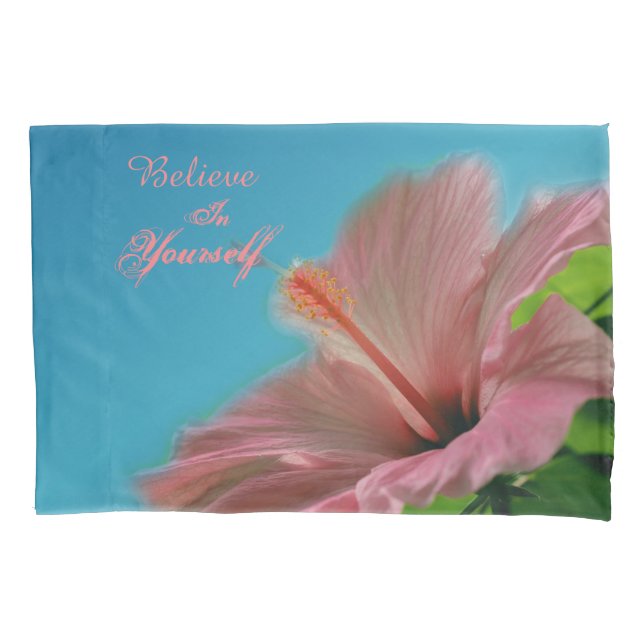 Glauben Sie Hibiskus Blume Inspiration Zitat  Kissenbezug (Vorderseite)