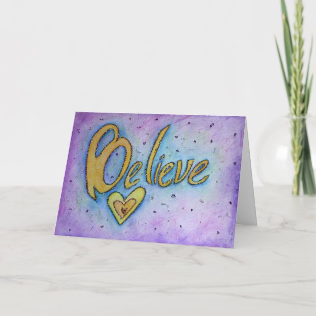 Glauben Sie inspirierende Word Art Grußkarten Karte (Vorderseite)