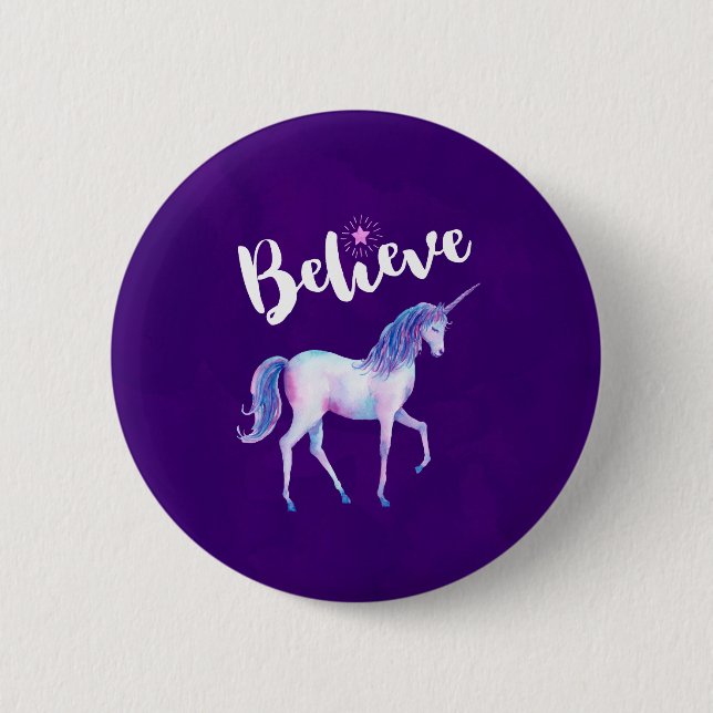Glauben Sie mit Unicorn an Pastelwasser-Farben Button (Vorderseite)