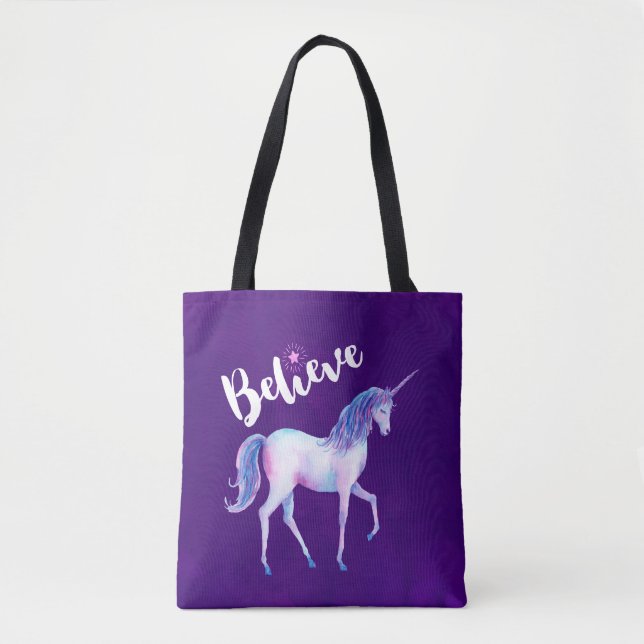 Glauben Sie mit Unicorn an Pastelwasser-Farben Tasche (Vorderseite)