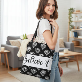 Glauben Sie moderne Drehbuch Schwarz-weiß Damask C Tasche