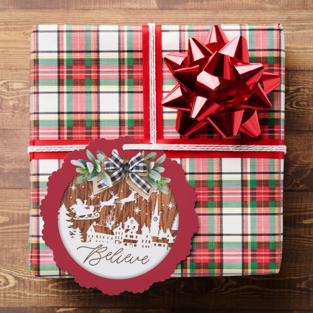 Glauben Typografischer Weihnachtsmann und Rentier Ornament Karte (Insitu (Geschenk))