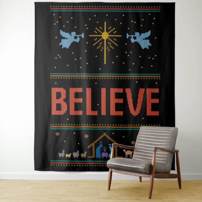GLAUBEN Ugly Christmas Sweater Religious Christlic Wandteppich (Beispiel)