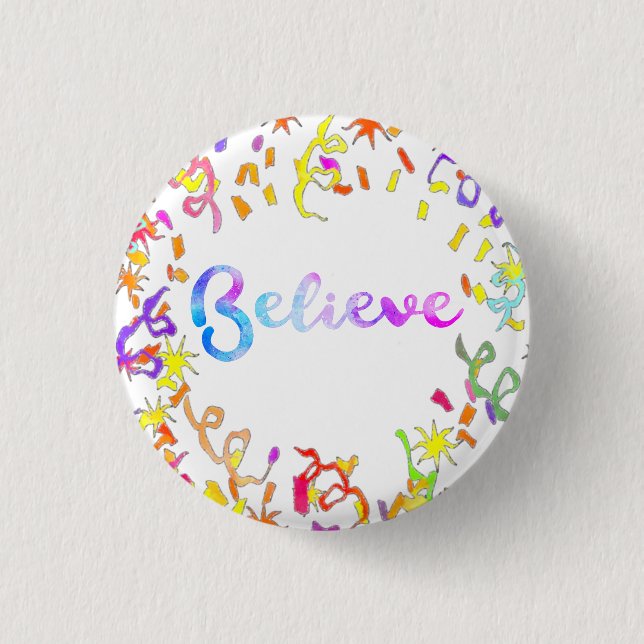 Glauben Wasserfarben Typografie Confetti Art Button (Vorderseite)