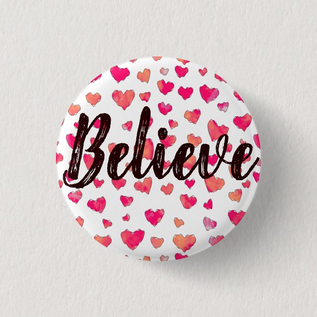 Glauben Wasserfarben Typografie Herz Art Button (Vorderseite)