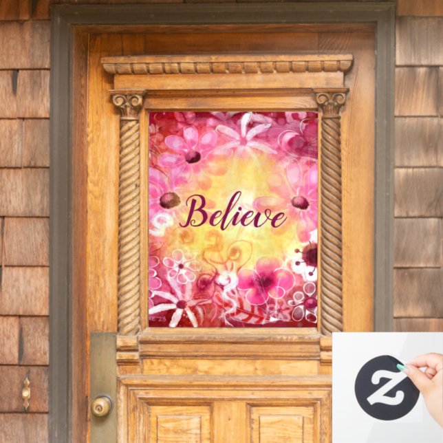 Glauben Whimsical Floral Pink Rot Gelb Fensteraufkleber (Haustür)