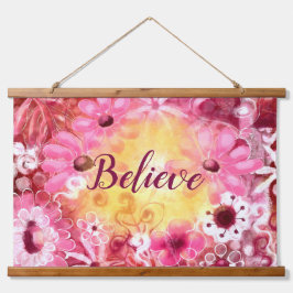 Glauben Whimsical Floral Pink Rot Gelb Wandteppich Mit Holzrahmen