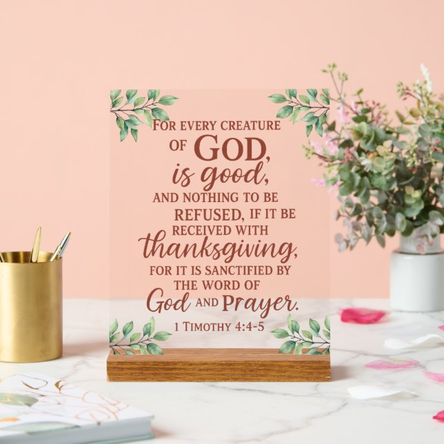 Glaubensbasierte Küche 1 Timothy 4:4 Bibel Ver Acrylschild (Hochzeit)