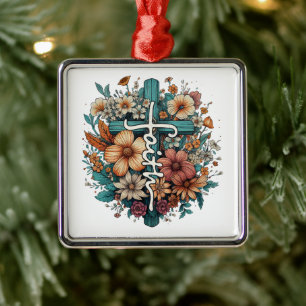 Glaubensblumen Kreuz religiös christliches Weihnac Ornament Aus Metall