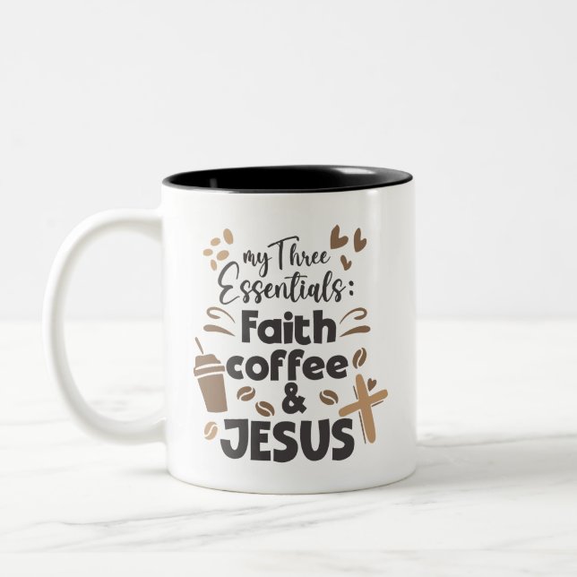 Glaubenskaffee und Jesus Essentials Religiöse Zweifarbige Tasse (Links)