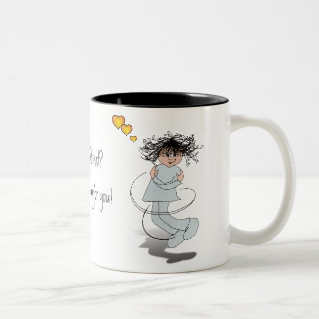 Glaubten Sie dem? Eine große große Umarmung… Zweifarbige Tasse (Rechts)