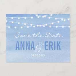 Glaucous Blue Watercolor String Lights Ankündigungspostkarte