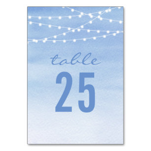 Glaucous Blue Watercolor String Lights Tischnummer