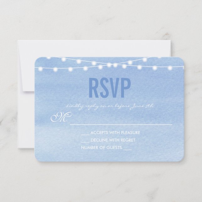 Glaucous Blue Watercolor String Lights UAWG RSVP Karte (Vorderseite)