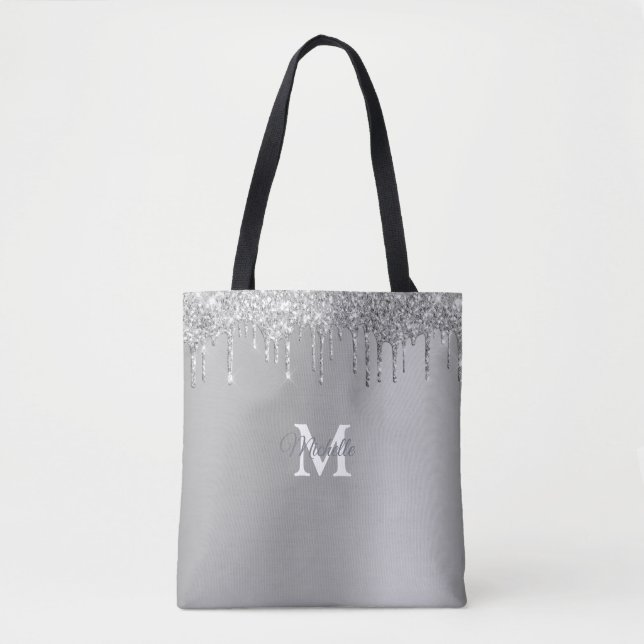 Glaver Silver Glitzer Personalisiert Monogramm Tasche (Vorderseite)