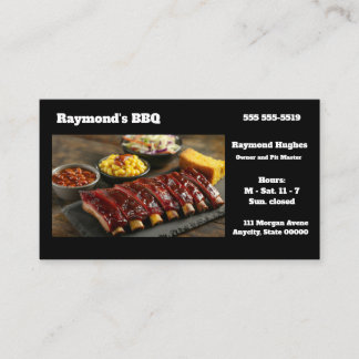 Glazed barbecued ribs with side dishes visitenkarte