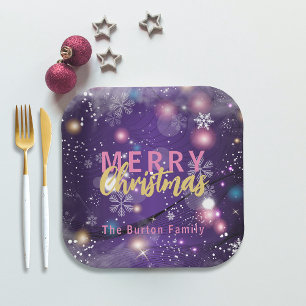Gleaming Lila Winter Wunderland Frohe Weihnachten Pappteller