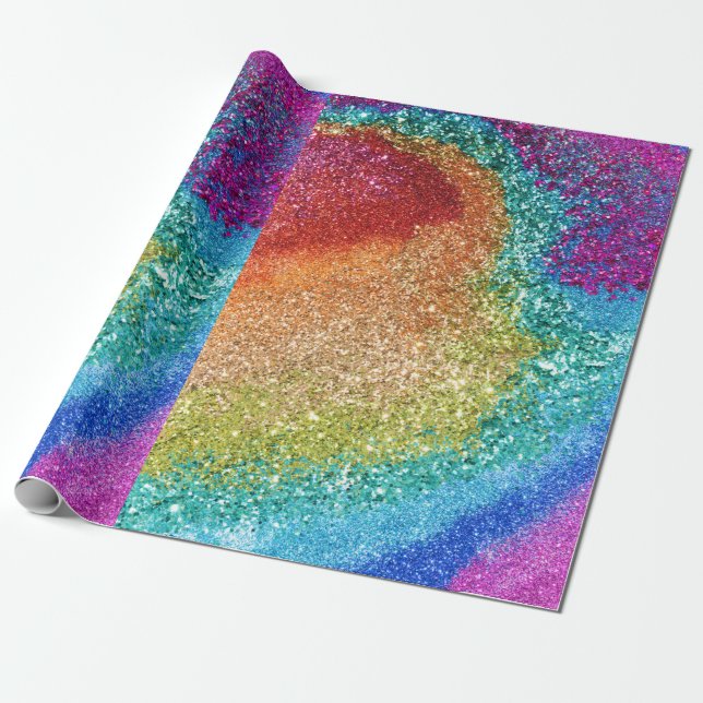 Gleaming Rainbow Glitzer Swirl Geschenkpapier (Ungerollt)