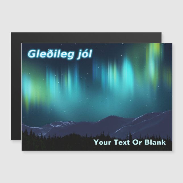 Gleðileg Jól - Aurora Borealis Magnetkarte (Vorne/Hinten)