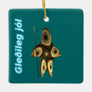 Gleðileg jól - Fraktal Inuit Hunter Keramikornament