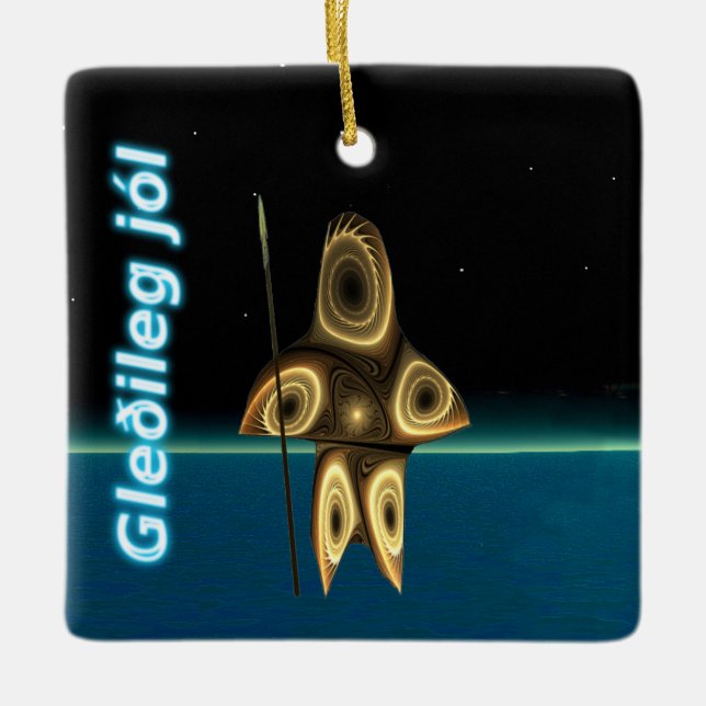 Gleðileg jól - Fraktal Inuit Hunter Keramikornament (Vorderseite)
