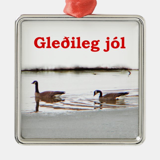 Gleðileg jól - Honkers - Gänse aus Kanada Silbernes Ornament (Vorne)