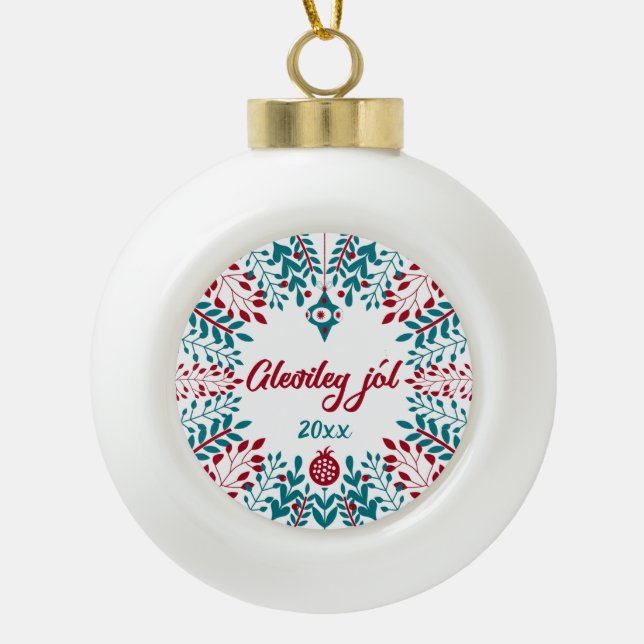 Gleðileg jól, isländischer Weihnachtsgruß Keramik Kugel-Ornament (Vorderseite)