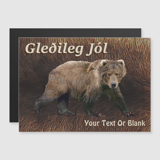 Gleðileg Jól - Kodiak-Bär auf Karibikfisch Magnetkarte (Vorne/Hinten)
