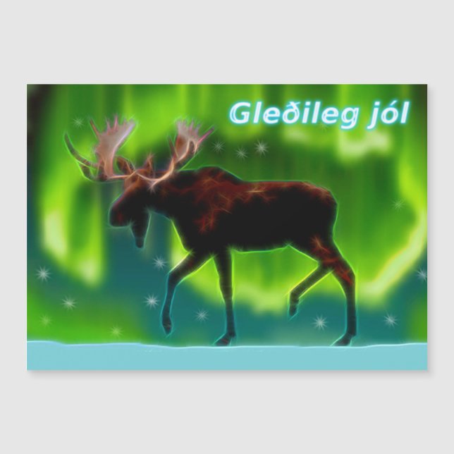 Gleðileg jól - Northern Lights Elche Magnetkarte (Vorderseite)