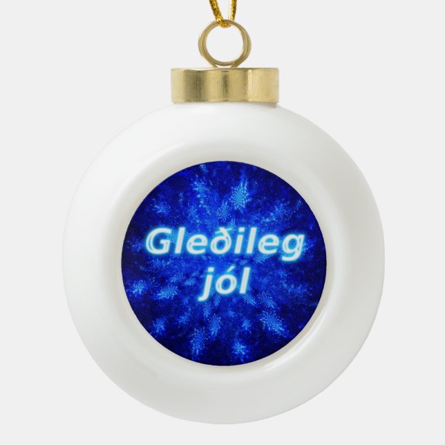 Gleðileg Jól - Snowburst Keramik Kugel-Ornament (Vorderseite)