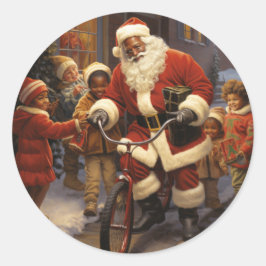 Glee with Black Santa: Frohe Weihnachtsfreude Runder Aufkleber