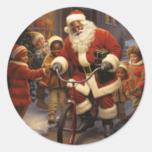 Glee with Black Santa: Frohe Weihnachtsfreude Runder Aufkleber