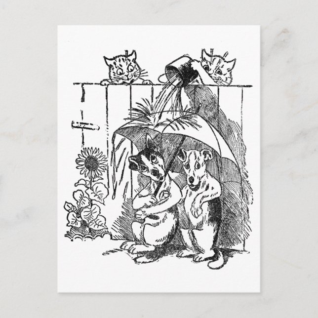Gleeful Cats Douse Hunde Vintag Louis Wain Postkarte (Vorderseite)